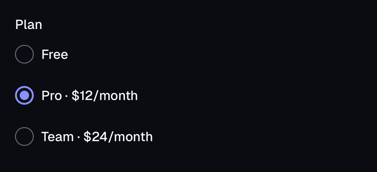 Radio Group on iOS, dark mode