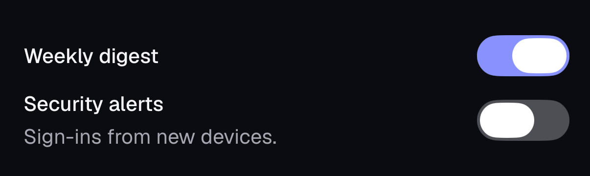 Switch on iOS, dark mode